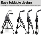 Lightweight Adjustable Walker Frame with Wheels and Seat