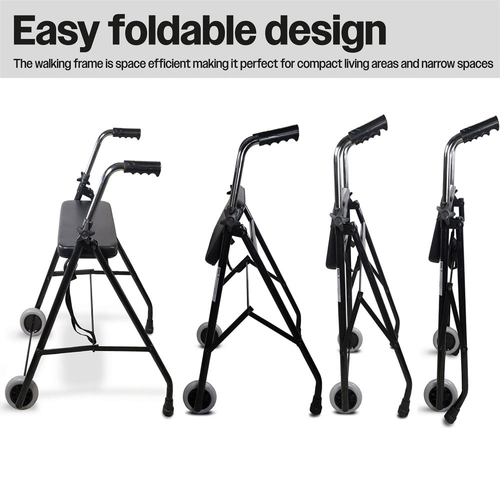 Lightweight Adjustable Walker Frame with Wheels and Seat