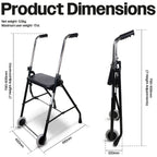 Lightweight Adjustable Walker Frame with Wheels and Seat