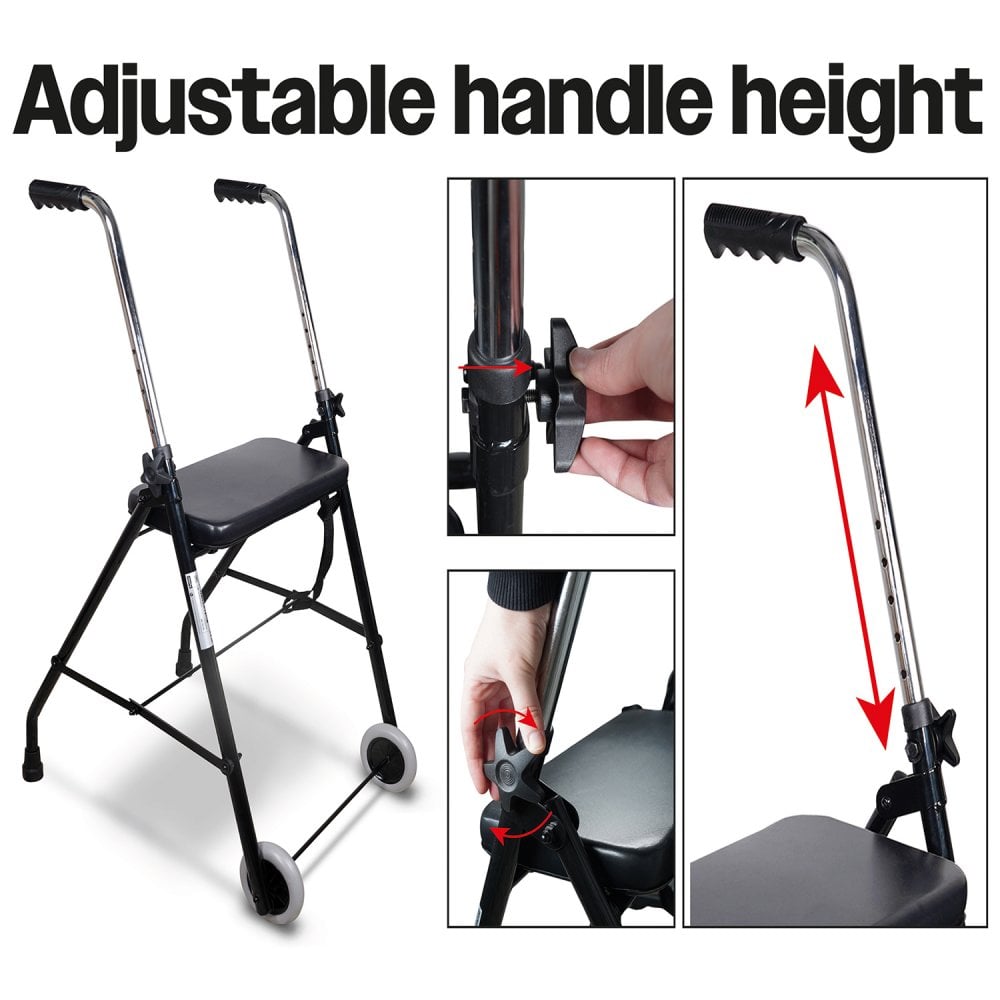Lightweight Adjustable Walker Frame with Wheels and Seat