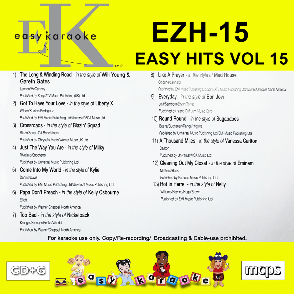 Easy Karaoke Hits Vol 15 CD+G Disc EZH-15 13 Track Disc
