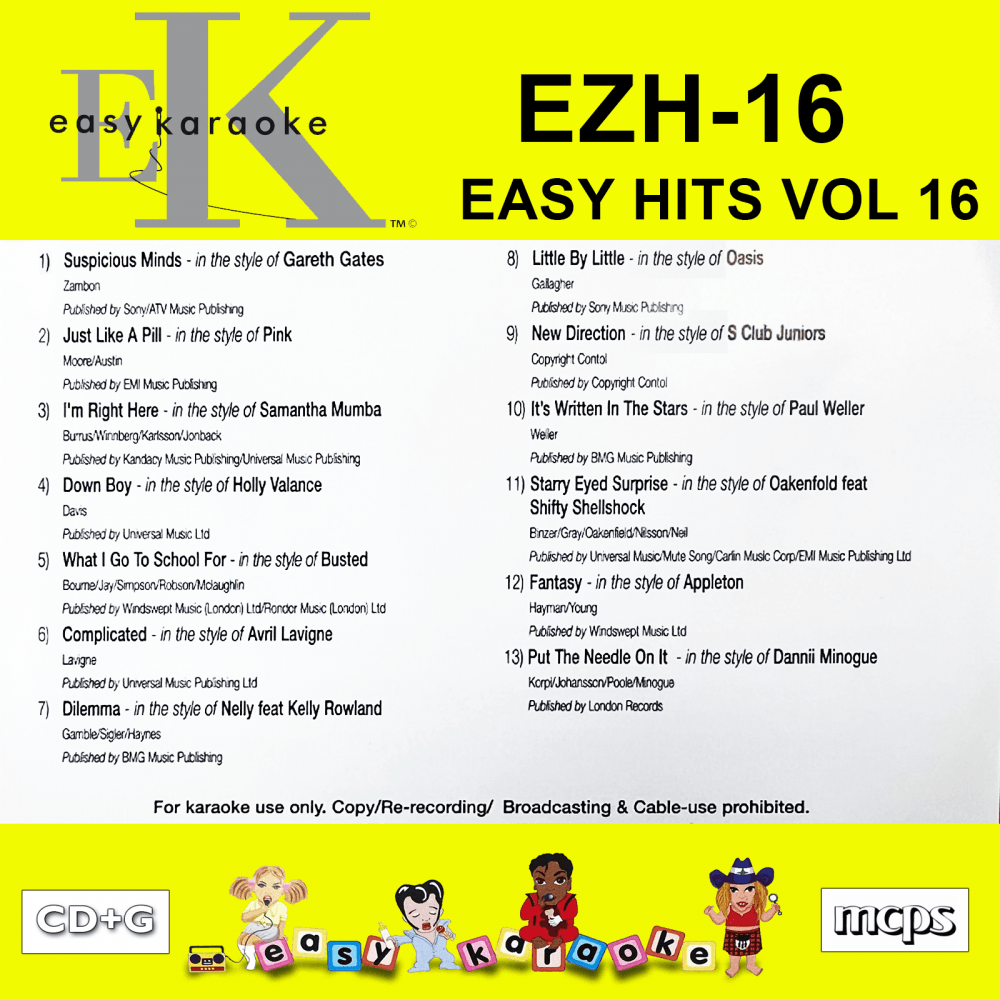 Easy Karaoke Hits Vol 16 CD+G Disc EZH-16 13 Track Disc