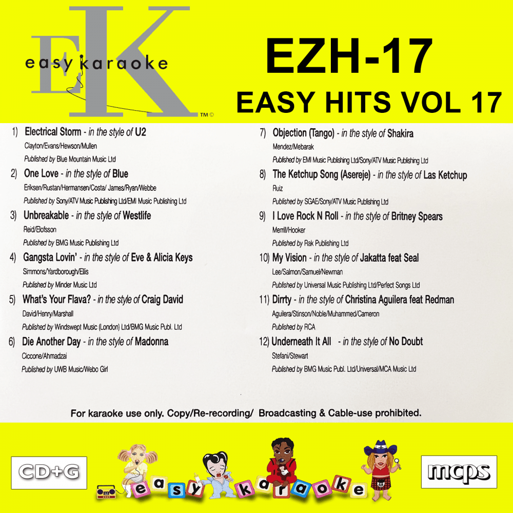 Easy Karaoke Hits Vol 17 CD+G Disc EZH-17 12 Track Disc
