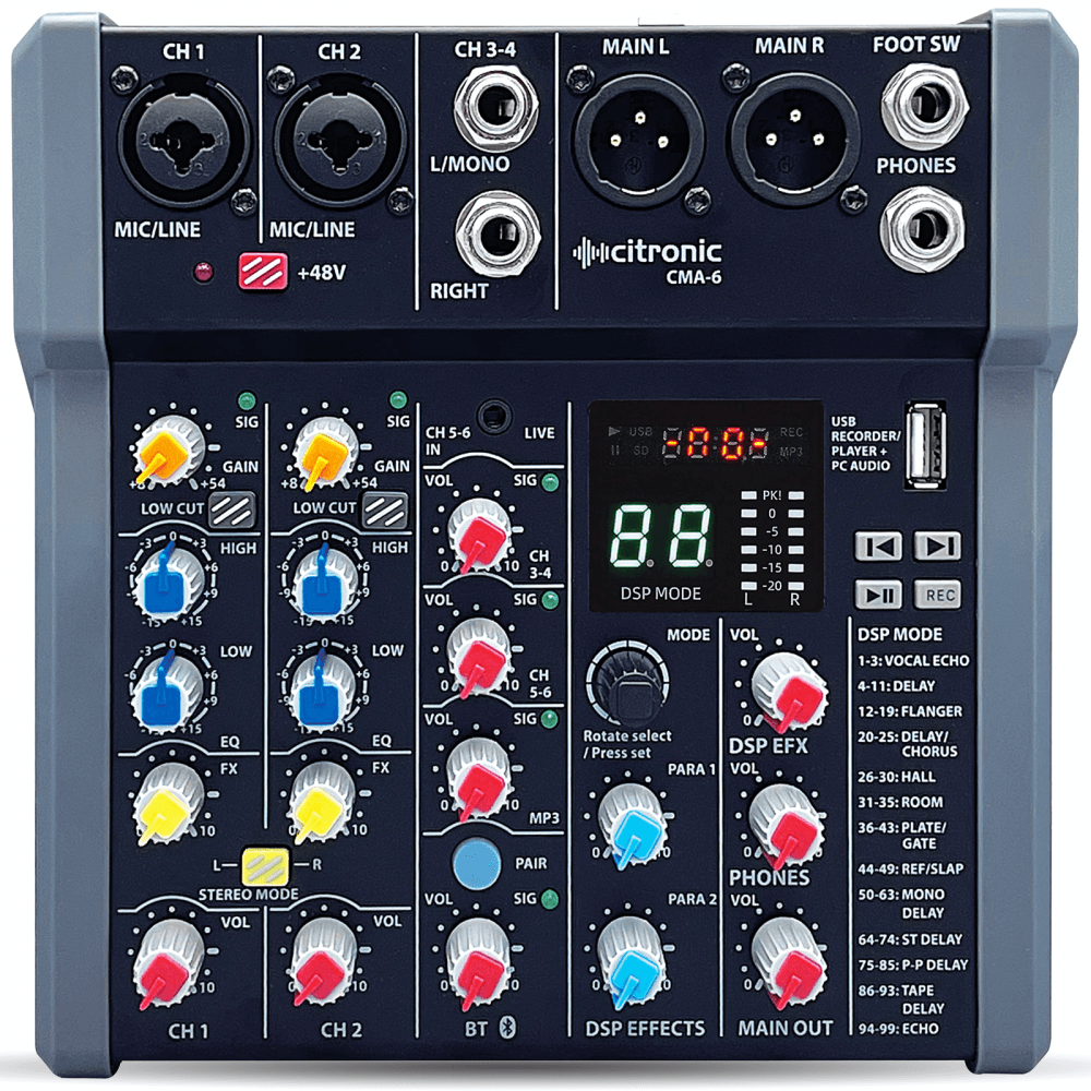 CMA-6 Compact Mixer with BT wireless and DSP Effects