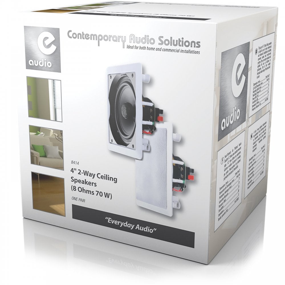 e-audio 4" Square In-Wall or Ceiling 2 Way Speaker 8 Ohms 70W