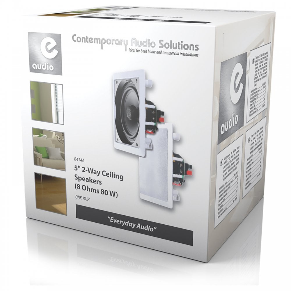 e-audio 5" Square In-Wall or Ceiling 2 Way Speaker 8 Ohms 80W