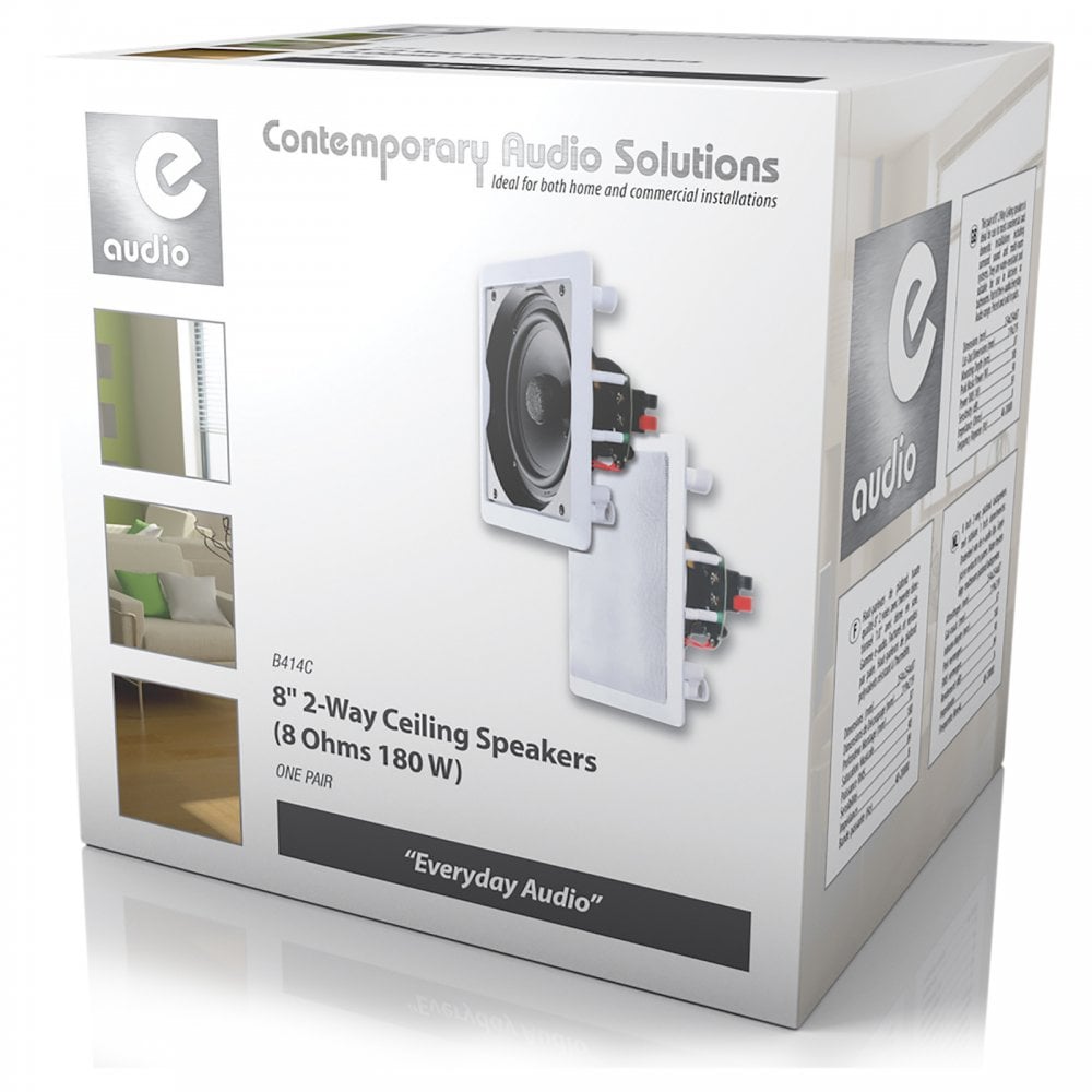 e-audio 8" Square In-Wall or Ceiling 2 Way Speaker 8 Ohms 180W