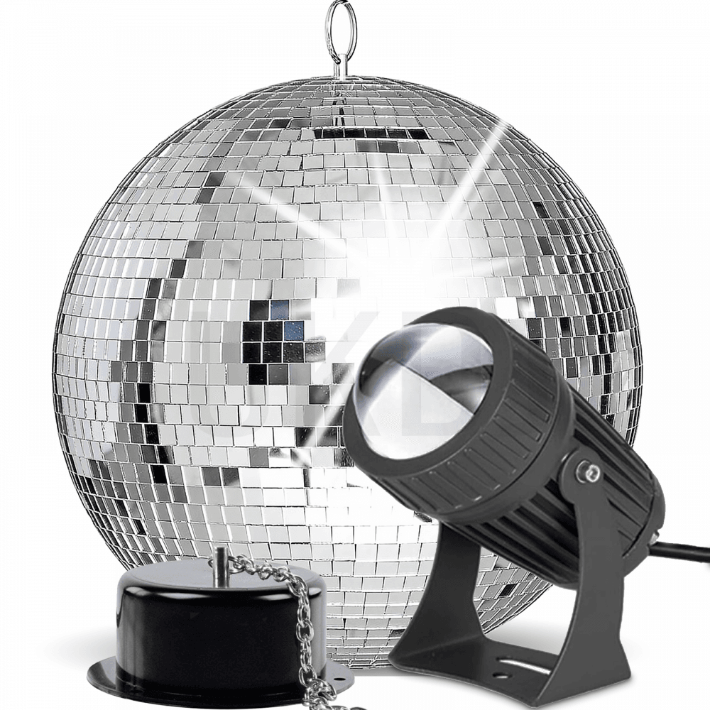 30cm Mirror Ball Party Disco Set Kit inc Motor and Black Pinspot