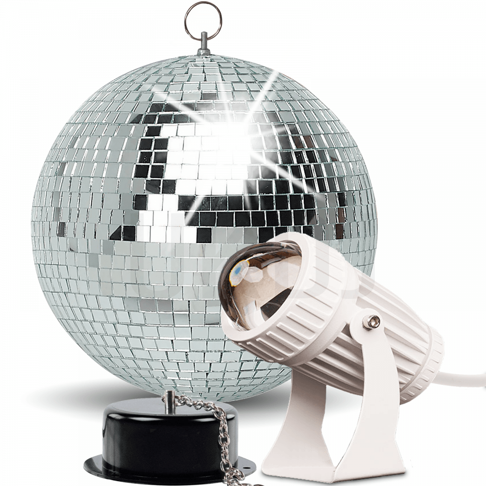 20cm Mirror Ball Party Disco Set Kit inc Motor and White Pinspot