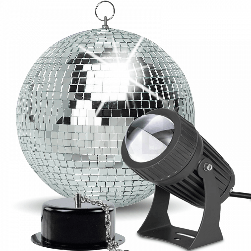 20cm Mirror Ball Party Disco Set Kit inc Motor and Black Pinspot