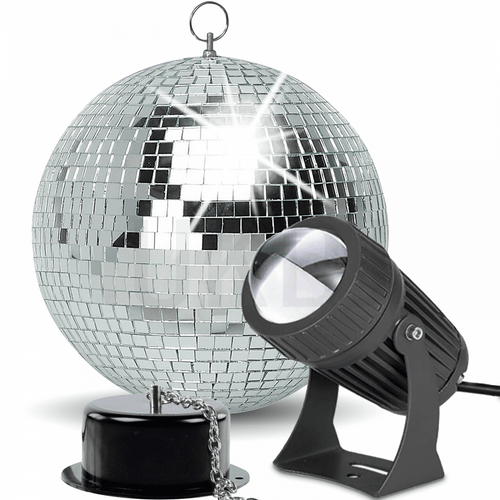 20cm Mirror Ball Party Disco Set Kit inc Motor and Black Pinspot