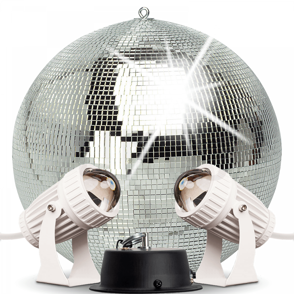 40cm Mirror Ball Party Disco Set Kit inc Motor and 2 White Pinspot