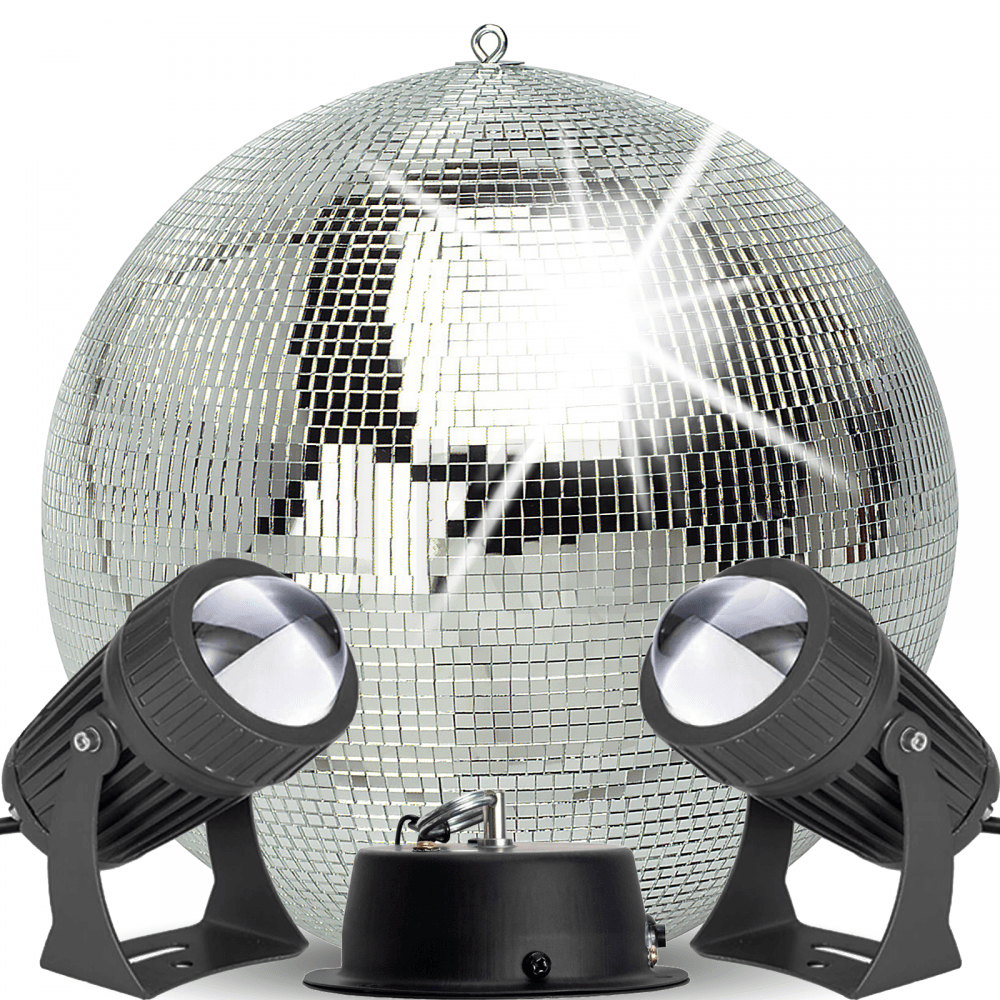 COPY - 40cm Mirror Ball Party Disco Set Kit inc Motor and 2 Black Pinspot