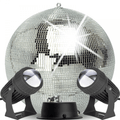 COPY - 40cm Mirror Ball Party Disco Set Kit inc Motor and 2 Black Pinspot
