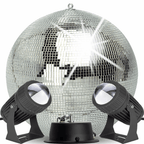 COPY - 40cm Mirror Ball Party Disco Set Kit inc Motor and 2 Black Pinspot