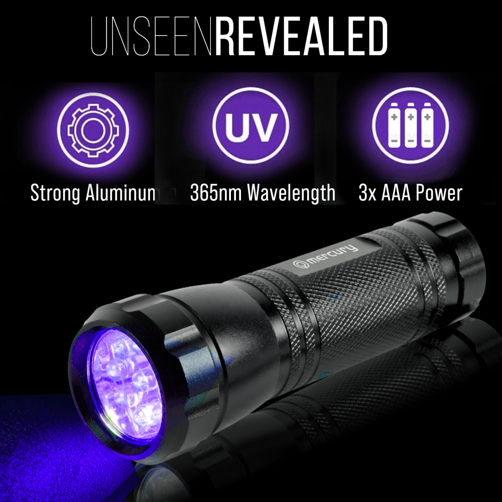 Heavy Duty Aluminium 9 LED UV Torch Lightweight - Bank note Checker