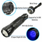 Heavy Duty Aluminium 9 LED UV Torch Lightweight - Bank note Checker