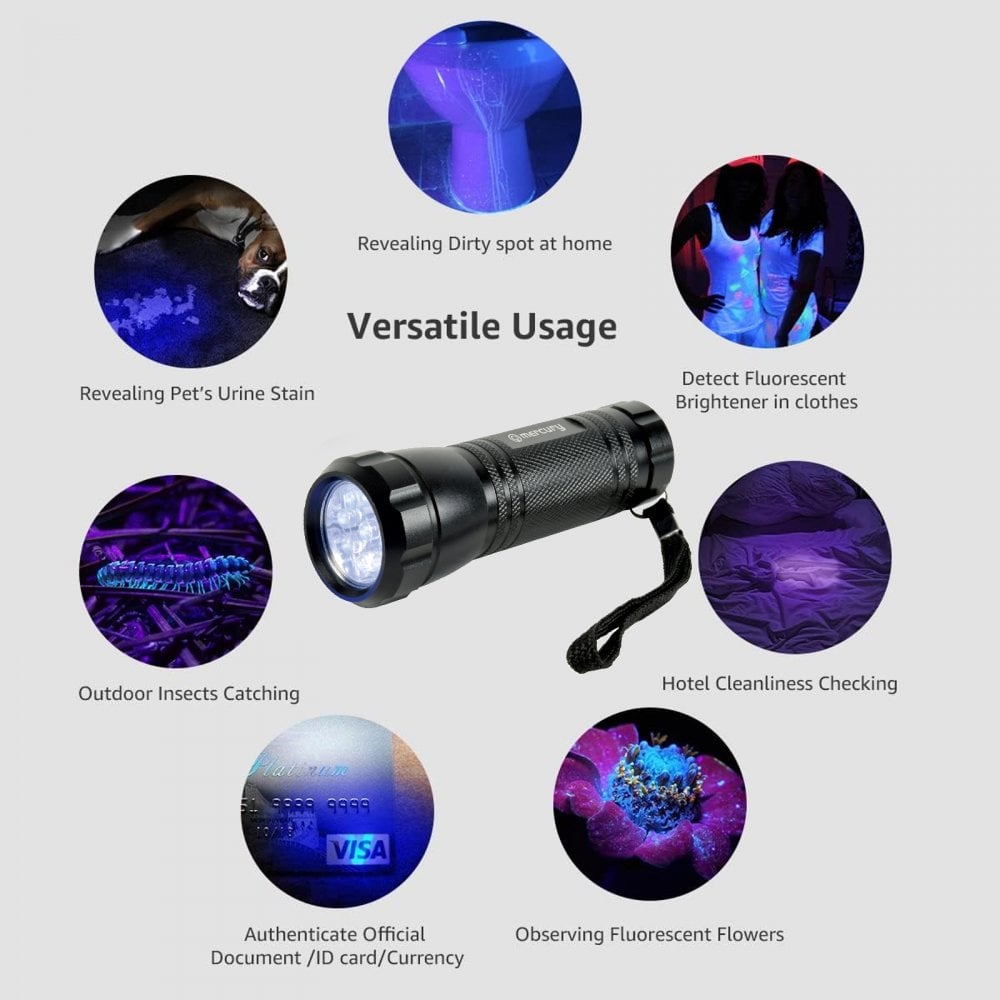Heavy Duty Aluminium 9 LED UV Torch Lightweight - Bank note Checker