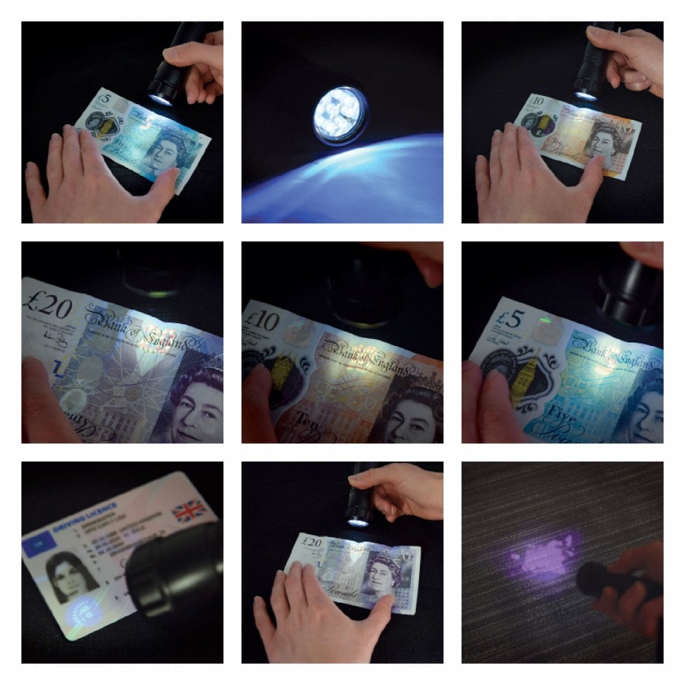 Heavy Duty Aluminium 9 LED UV Torch Lightweight - Bank note Checker