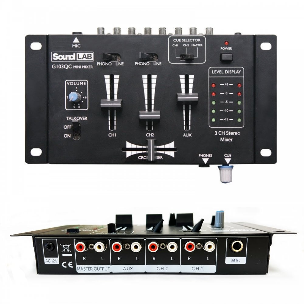 2-Channel & Mic Compact Mini Mixer With Crossfader