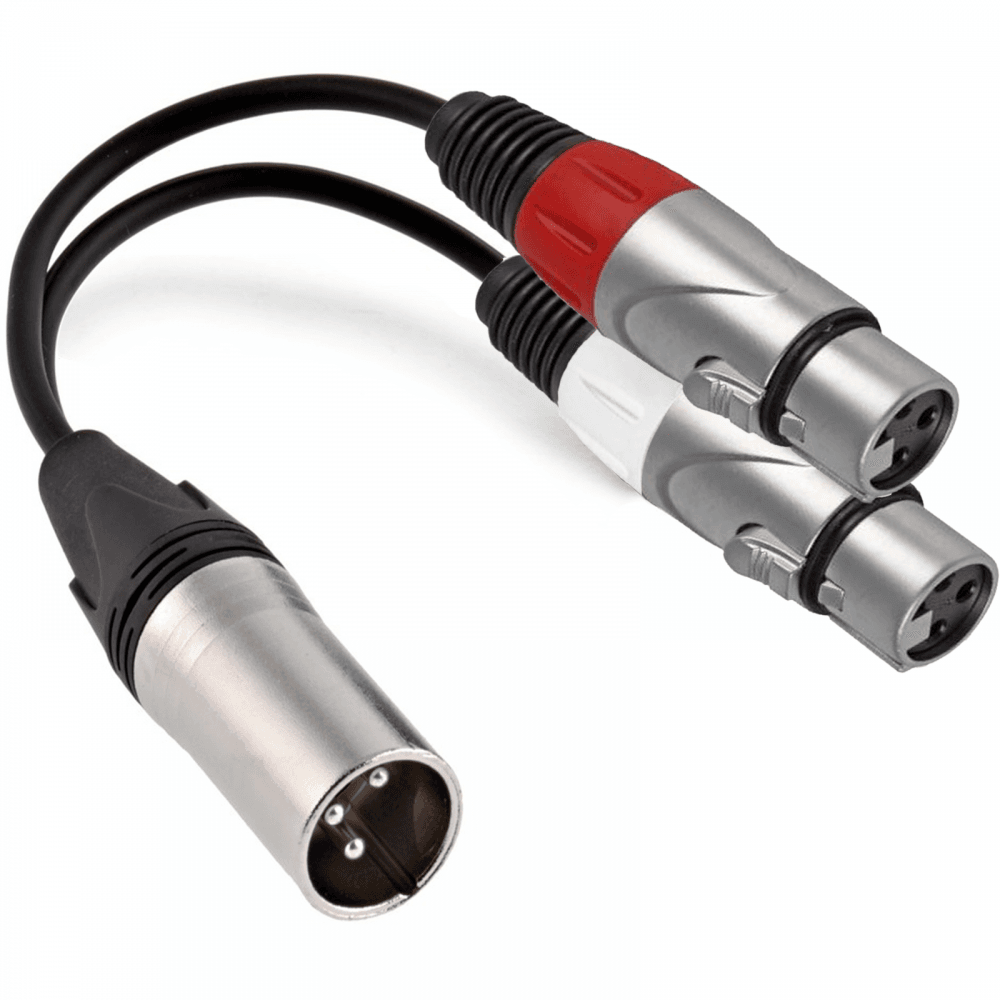 3 Pin 1x Male XLR - 2x Female XLR 0.3m Pro Quality Audio Adaptor Cable