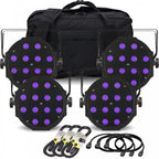4 x MaxiPar UV LED Blacklight Par Light Fixture Inc Case and Leads