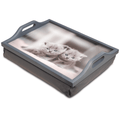 Wooden Lap Tray with Cushion Grey with Kittens