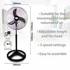 18" Pedestal Fan, Large High Speed with Heavy base, Adj Height 3 Speed Quite