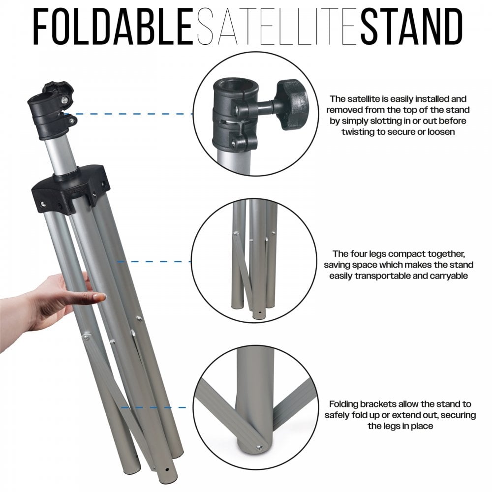 Height Adjustable Silver Satellite Stand inc Ground Pegs