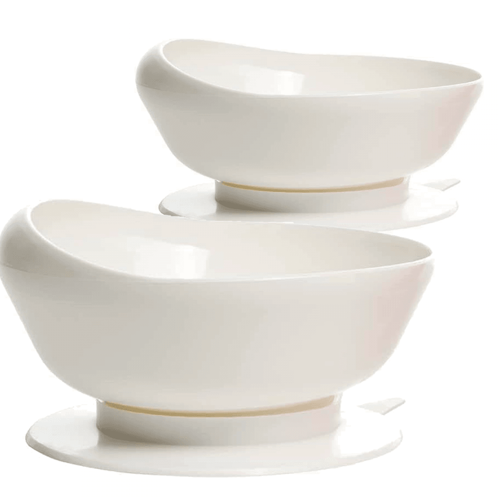 Pair of White Dignity Bowl Spill Proof Non Slip Suction Base