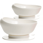 Pair of White Dignity Bowl Spill Proof Non Slip Suction Base