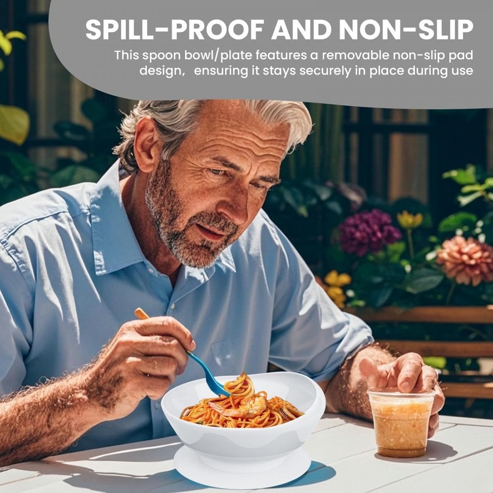 Pair of White Dignity Bowl Spill Proof Non Slip Suction Base