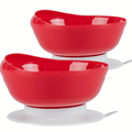 Pair of Red Dignity Bowl Spill Proof Non Slip Suction Base