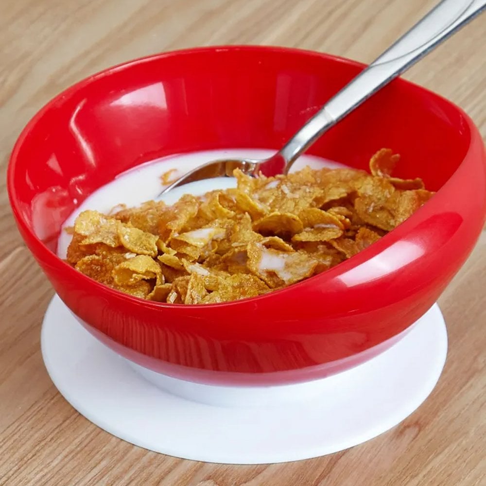 Pair of Red Dignity Bowl Spill Proof Non Slip Suction Base