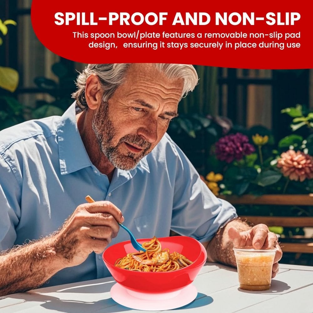 Pair of Red Dignity Bowl Spill Proof Non Slip Suction Base