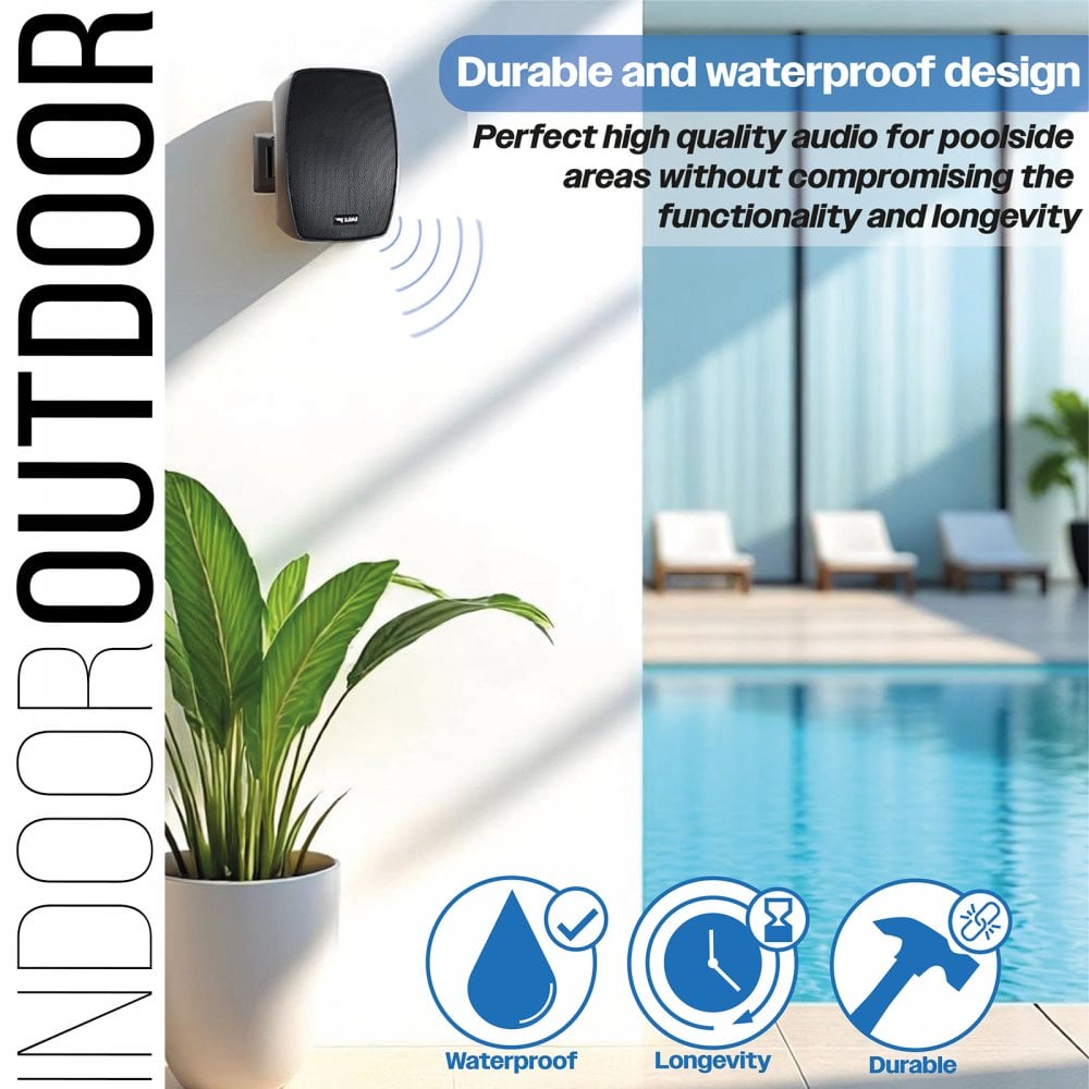 Pair of 5.25" Wall Speakers Indoor Outdoor Waterproof