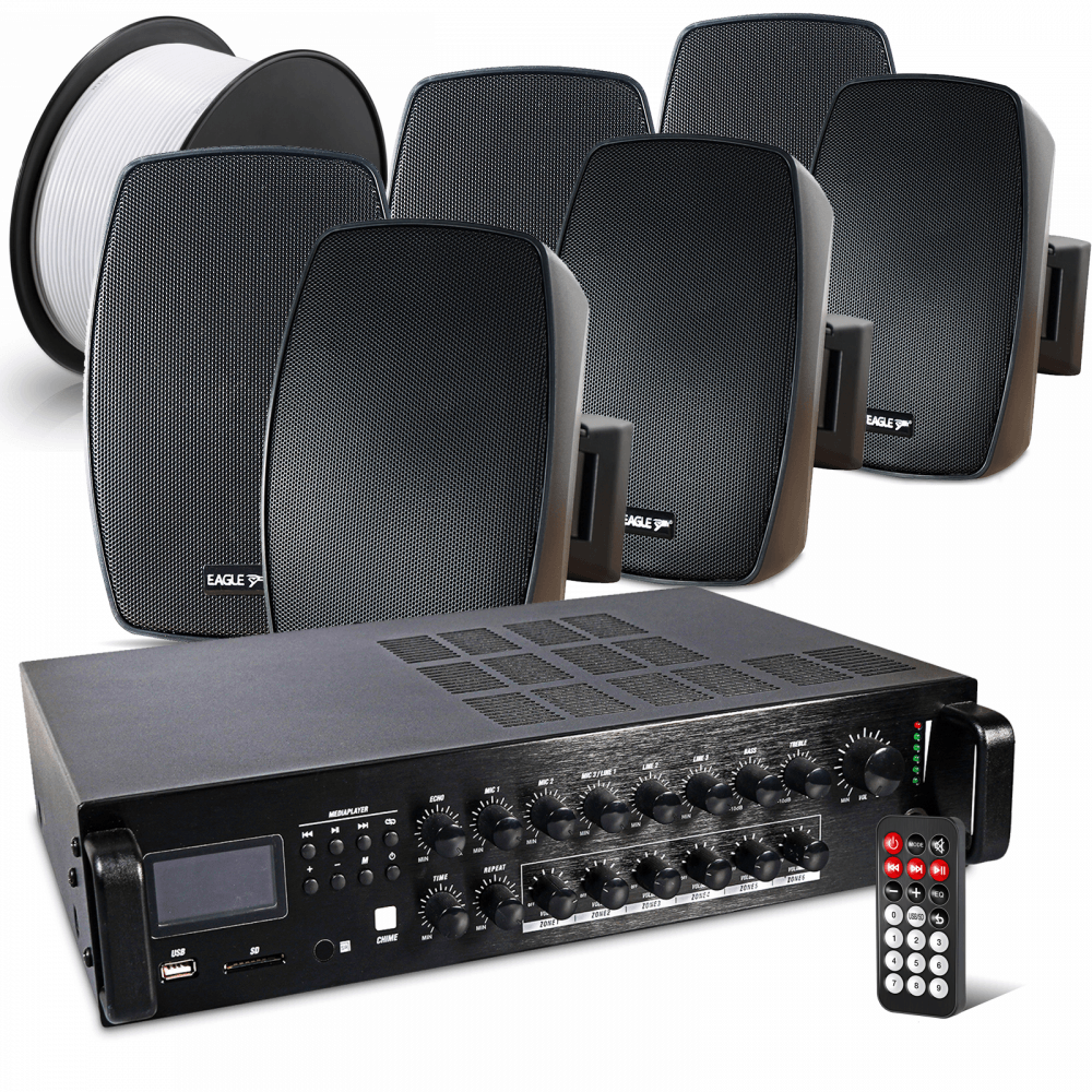 6-Zone Wall Mount Speaker System inc 6 Speakers and Cable
