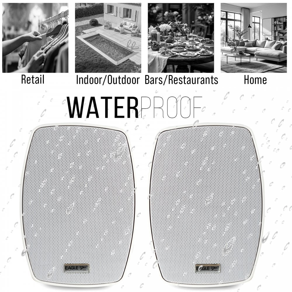Pair of 3" Wall Speakers Indoor Outdoor Waterproof White