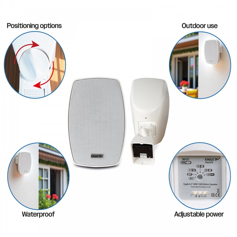 Pair of 4" Wall Speakers Indoor Outdoor Waterproof White
