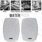 Pair of 5.25" Wall Speakers Indoor Outdoor Waterproof White