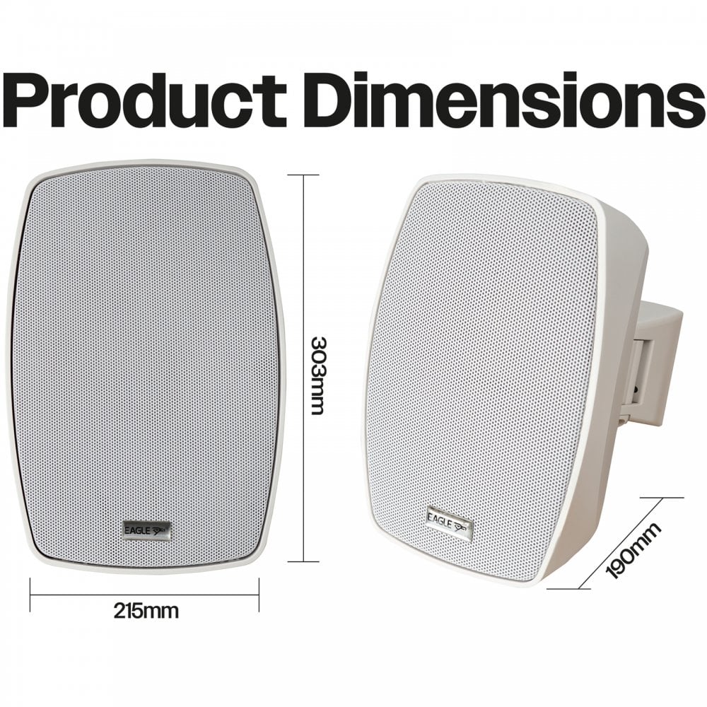 Pair of 6.5" Wall Speakers Indoor Outdoor Waterproof White