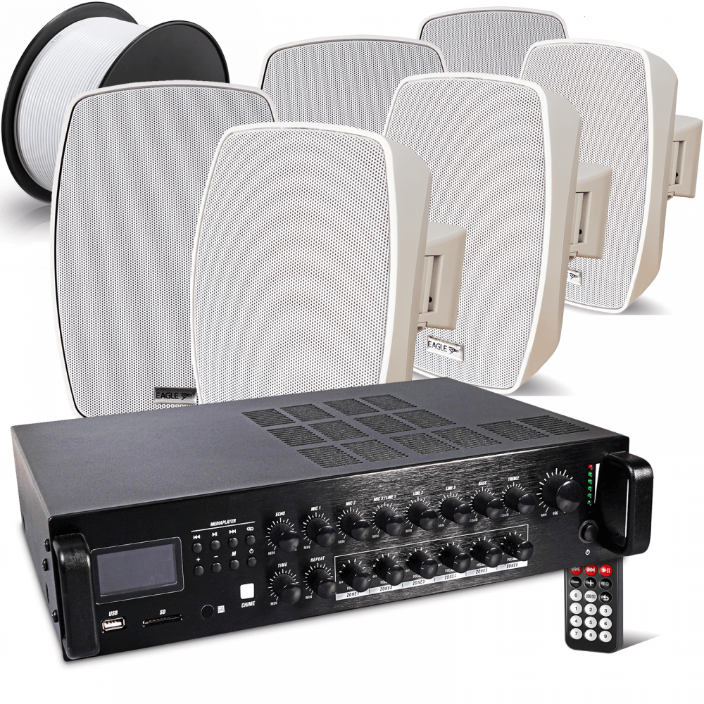 6-Zone Wall Mount Speaker System inc 6 White Speakers and Cable