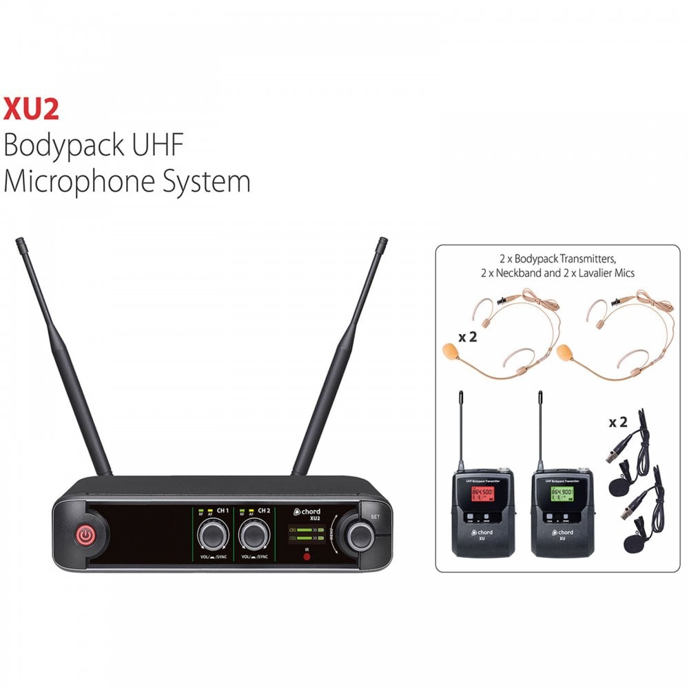XU series UHF Double Headset Lapel Microphone System
