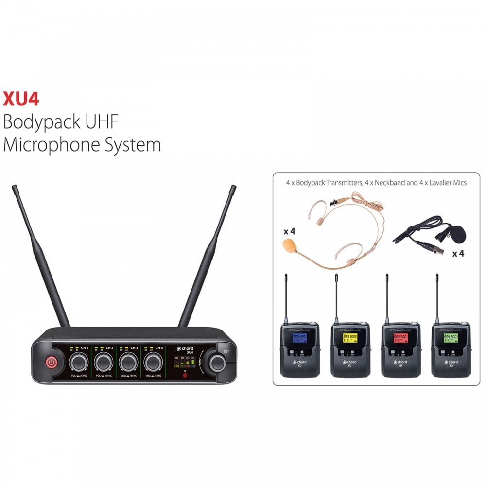 XU series UHF Quad Headset Lapel Microphone System