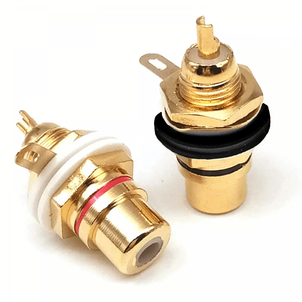 RCA Female Socket Pair Black Red Chassis Mount