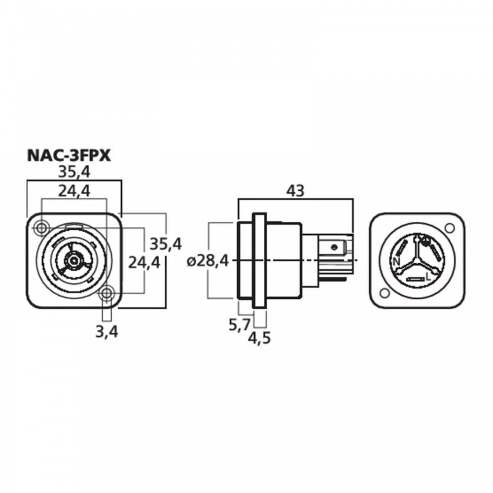Neutrik NAC3FPX Powecon Tru1 Appliance Outlet Connector