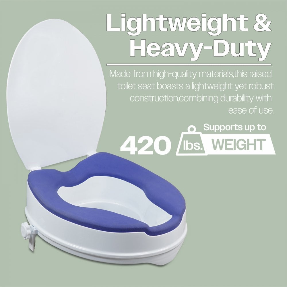 4 Inch Senator Plastic Raised Toilet Seat TPR Padding and Lid