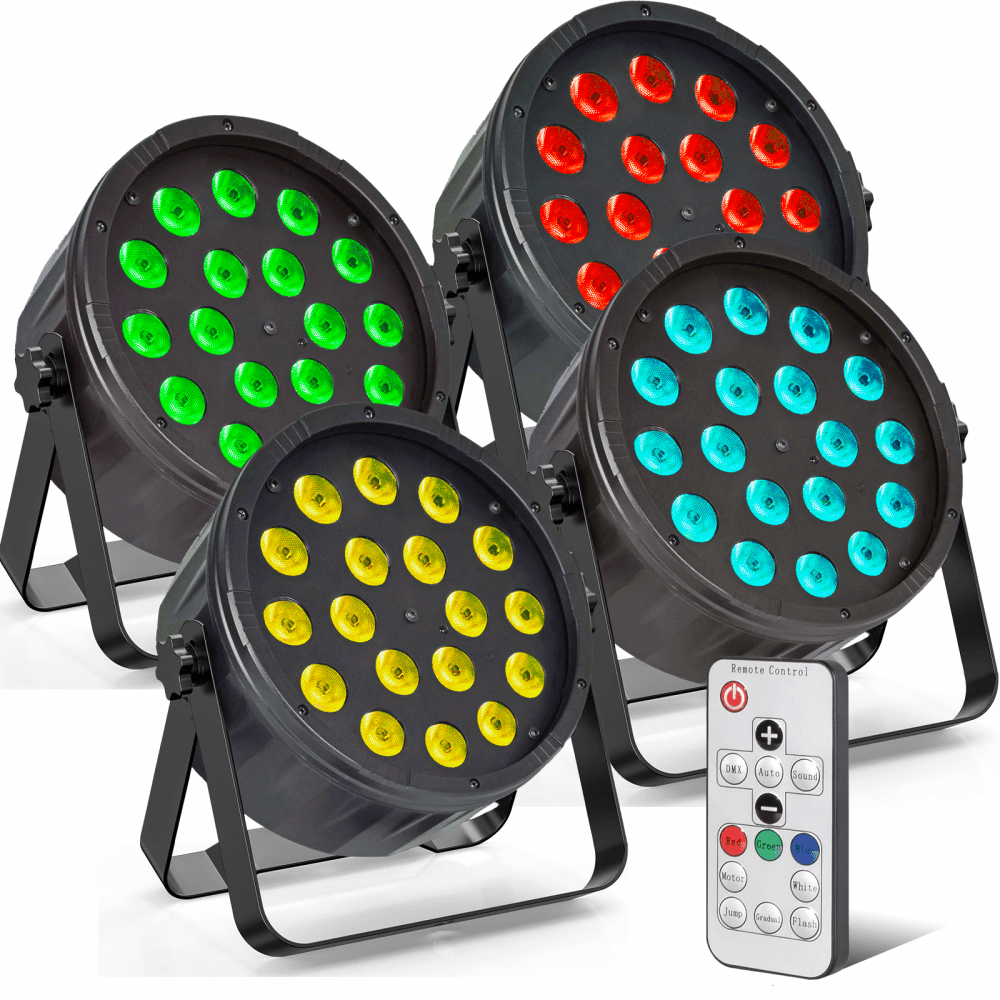 4x Par100 18 Tri LED Par Light Fixture inc Remote