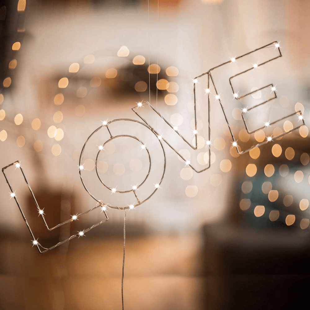 Warm White Love and Pink Butterfly LED Wire Frame Lights