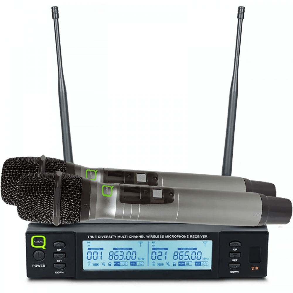 Twin UHF Hand Held Wireless Radio Microphones CH70